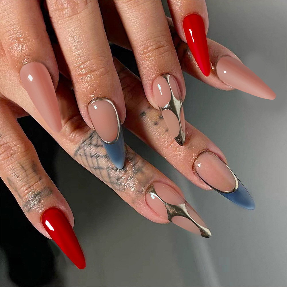Estilo explosivo transfronterizo, uñas de vestir de color metálico, uñas de alta calidad, chicas calientes, uñas sexys, uñas postizas terminadas al por mayor