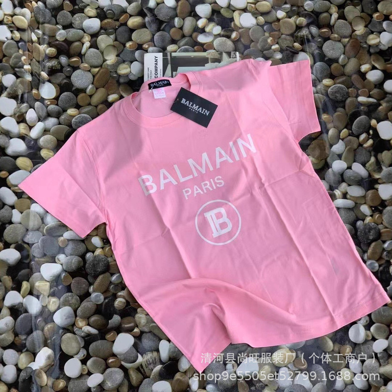 New Trendy Brand Balmain Letter Print Short-Sleeve T-Shirt, Unisex, Loose Fit, Versatile Round Neck Top, Trendy Wholesale