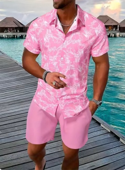 2024 europeo y americano transfronterizo verano AliExpress camisa de hombre casual suelto pantalones cortos de manga corta traje de playa impresión 3D