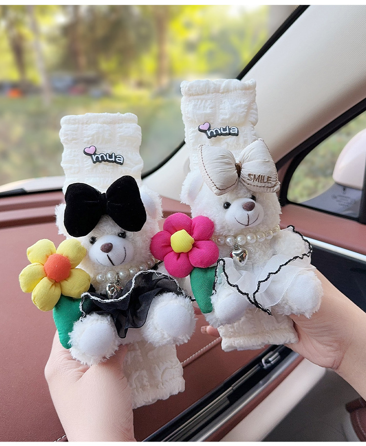 Car Seat Belt Anti-Leveler Shoulder Cover Plush Bear Car Creative Puff Belt Cover Car Interior Decoration Women