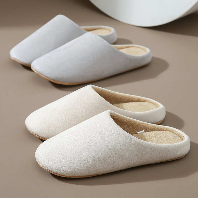 [in stock] Spring and Autumn home silent cotton slippers men and women soft bottom indoor simple couple wooden floor silent Japanese and Korean