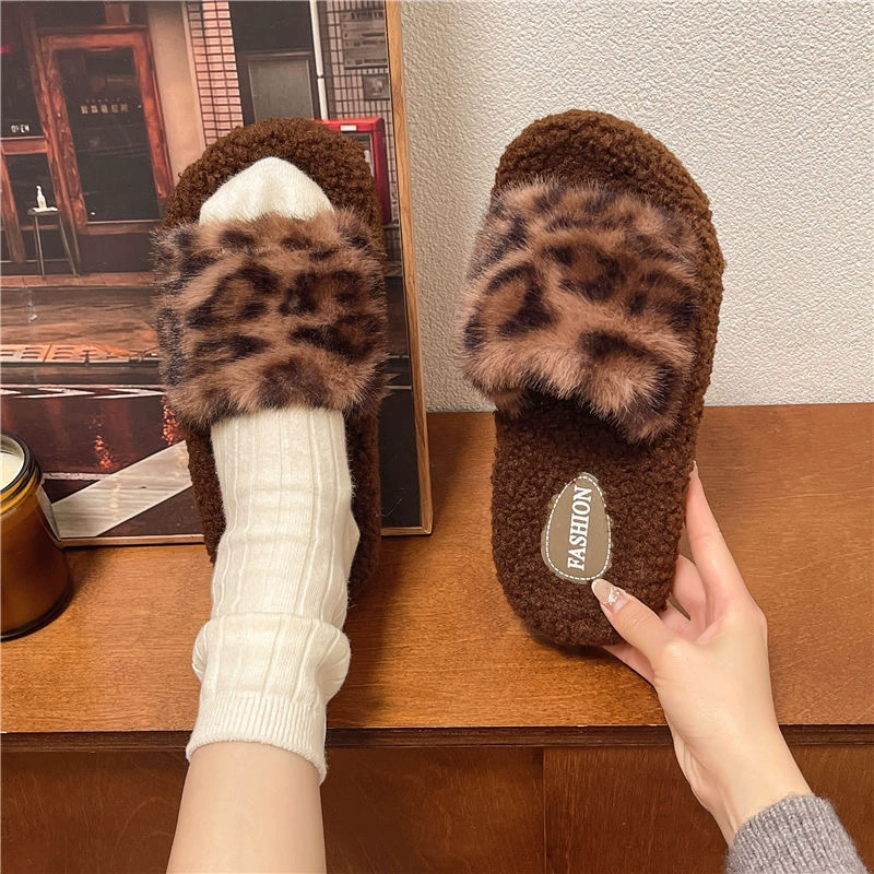 2024 новые осенние и зимние леопардовые шерстяные тапочки женские наружные носки
