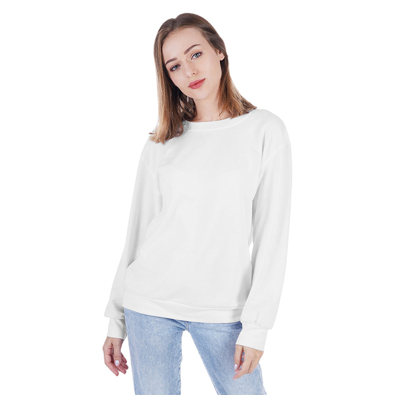 Felpa con cappuccio a maniche lunghe con scollo tondo autunnale, tinta unita, da donna, maglione di lana_voghion.com