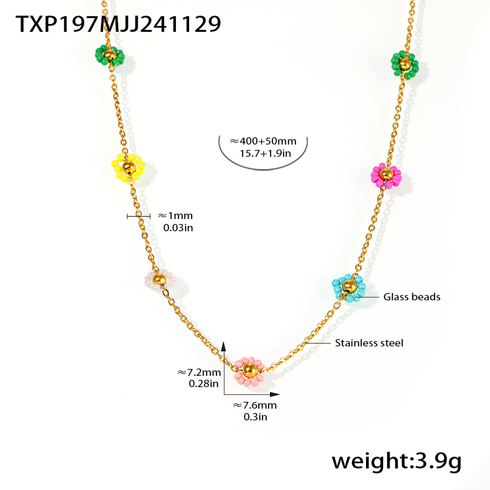Dongguan Jiaqing Joyas de acero inoxidable hechas a mano pura flores de color japonesas importaciones de collar de cuentas de vidrio conjunto de pulseras mujeres