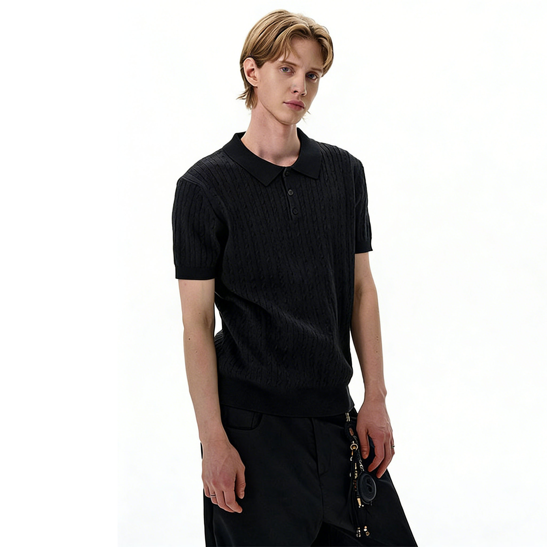 Polo camiseta de punto camiseta de manga corta camiseta de hombre solapa texturas de torsión viejos viento de hielo de verano fábrica transfronteriza al por mayor