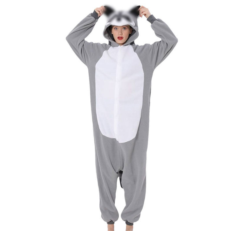 Cross-Border Hot-Selling New Simple Casual Light Gray Raccoon Pajamas Halloween Christmas Party Outfits Couple Loungewear Cross-Border Hot-Selling New Simple Casual Light Gray Raccoon Pajamas Halloween Christmas Party Outfits Couple Loungewear