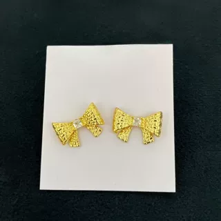 欧美时尚轻奢简约通勤小众金色小蝴蝶结耳钉女镀金耳饰