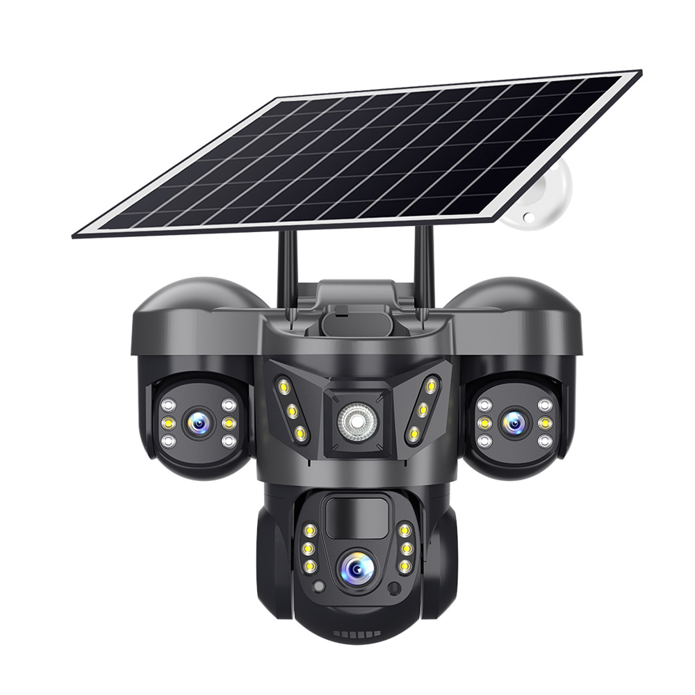 V380 monitor de alta definición de visión nocturna al aire libre célula solar de tres lentes Yuntai 4G cámara europea y americana