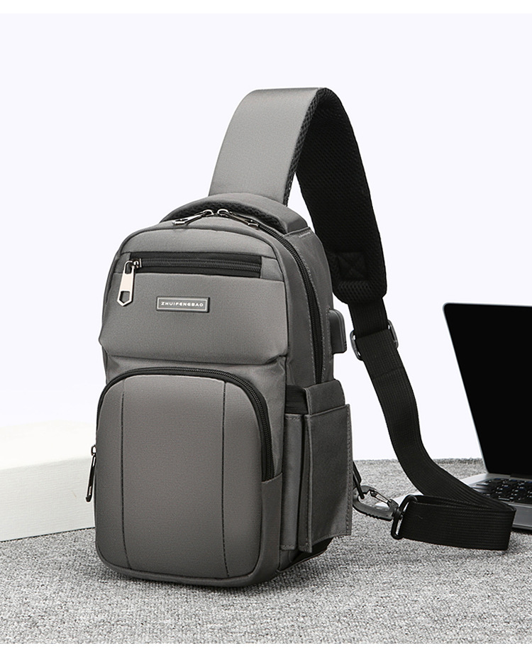 Men's chest bag, trendy USB rechargeable casual shoulder bag, cross-border water-resistant crossbody bag, multi-functional men's bag undefined