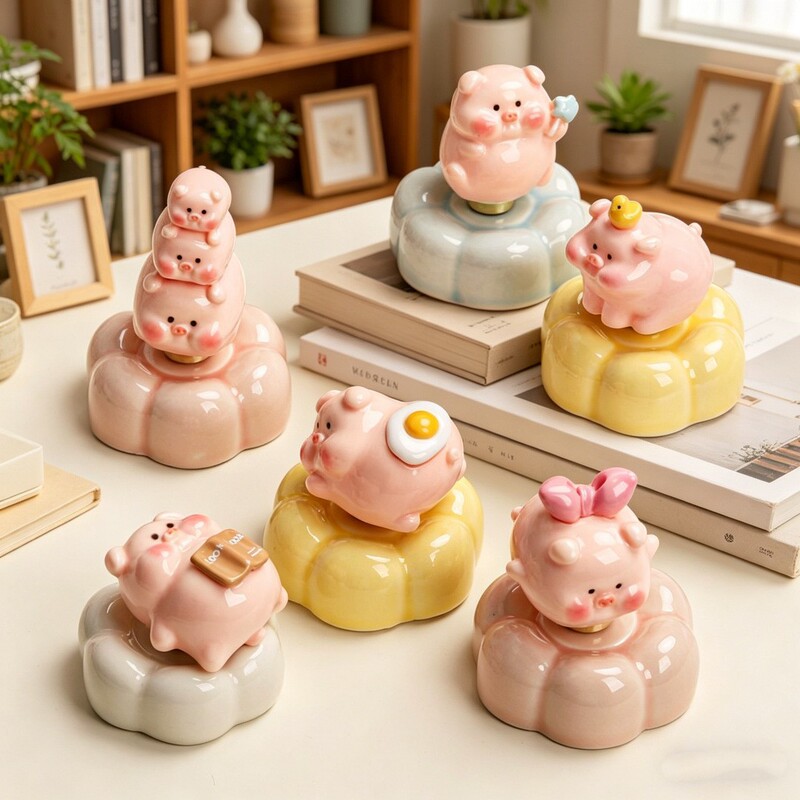 Resin Solid Color Stacking Piggy Car Dashboard Ornament DIY Desktop Decoration Accessory