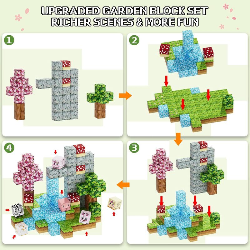 跨境我mine世界磁力积木4in1花园主题套装STEM感官玩具拼搭积木|undefined