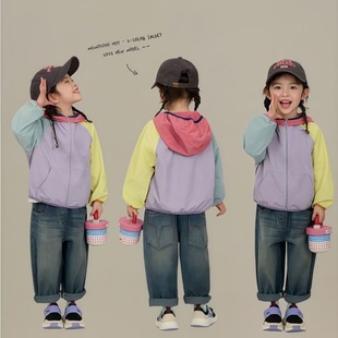 Quality Original Large in stock Girls' Jacket Spring Children's Colorblock Middle and Large Children's Casual Korean Jacket