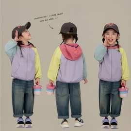 品质原创大量现货女童冲锋衣外套春季儿童拼色中大童休闲韩版夹克