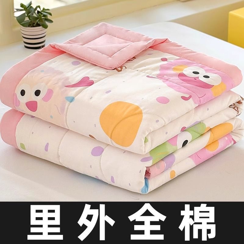 Edredón fresco de verano de algodón por dentro y por fuera, edredón de aire acondicionado de algodón puro, lavable a máquina, edredón fino de verano para niños, doble individual