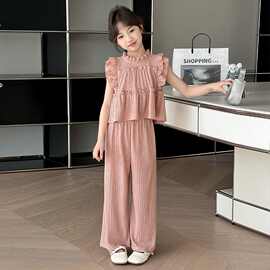 女童无袖套装夏装2025夏季新款韩版儿童大童雪纺阔腿裤女孩两件套