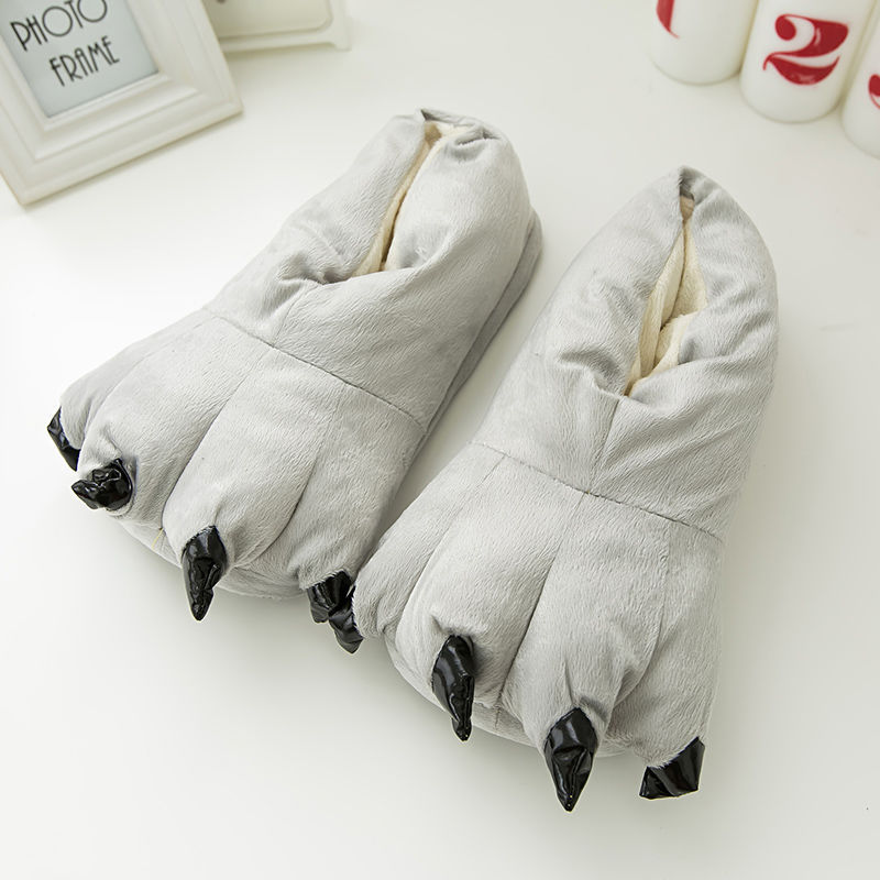 Zapatos de dinosaurio transfronterizos Dragón gato garra zapatos de franela cálido hogar ocio Otoño e Invierno animal a juego zapatos de dibujos animados