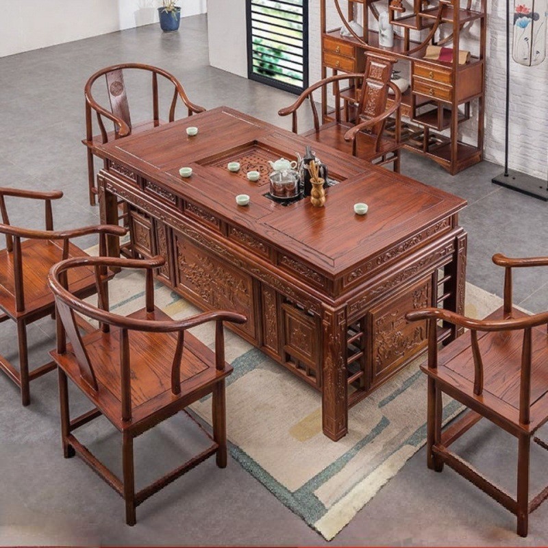 Solid Wood Tea Table and Chair Combination Office Tea Set Full Set New Chinese Tea Table Table Table Two-in-One Set