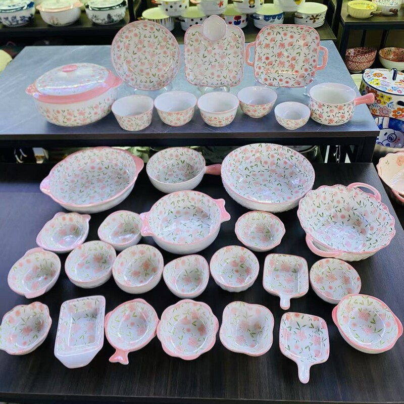 Household Ceramic Tableware Underglaze Color Manufacturer Shili Peach Blossom's Most Complete Series of Large and Small Household High-End Wholesale