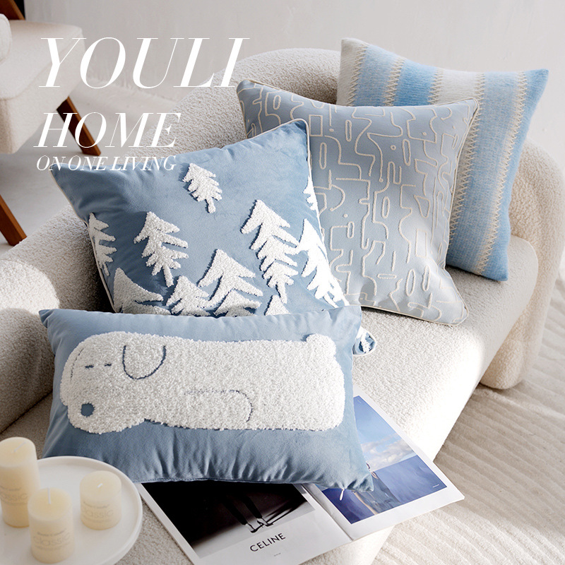 Medieval simple dibujos animados para niños almohada azul crema almohada sofá ventana flotante almohada funda cama almohada núcleo