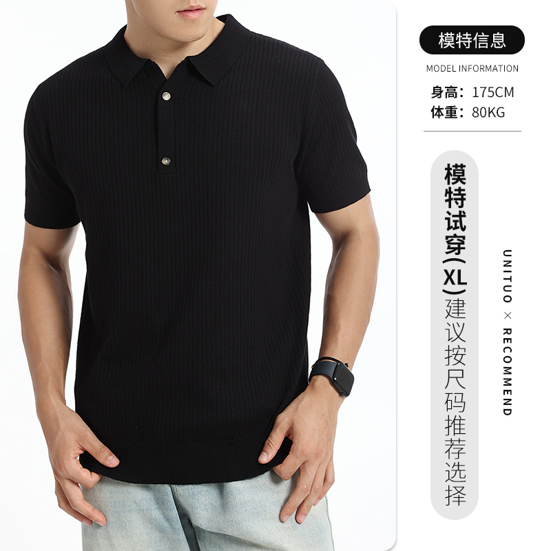 Cross-border exclusivo para 2026 hombres de verano de hielo de punto polo camiseta de manga corta camiseta de negocios de estilo europeo y americano