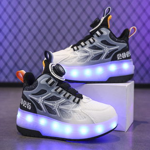 Children's heloo shoes 2024 new pulley skating boys rainbow sole sneaker fashion Korean girls casual shoes