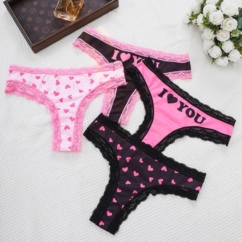 Sweet Cool Style Heart Love Women's Briefs Milk Silk Thong Mid-Low Waist Lace Comfortable Cotton Crotch 463 Sweet Cool Style Heart Love Women's Briefs Milk Silk Thong Mid-Low Waist Lace Comfortable Cotton Crotch 463