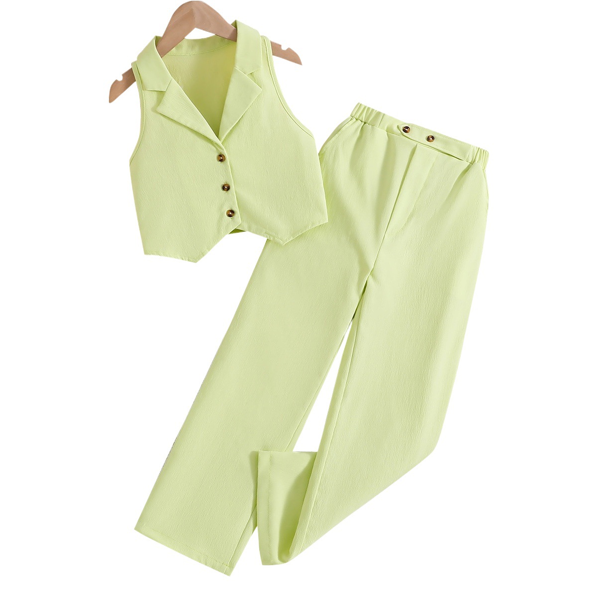 Traje para niños Verano coreano cardigan sin mangas traje corto top pantalones de dos piezas para niñas ropa infantil transfronteriza