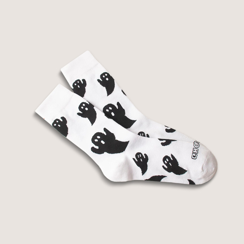 Naiste sokid ja sukad Naiste sokid sügistalvised mid tube sokid armsad multikas mustvalged kummitusmustriga Halloweeni sarja sokid_voghion.com