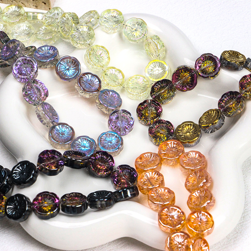 【繁花】复古描金雏菊冰透极光幻彩琉璃捷克珠diy散珠串珠饰品配