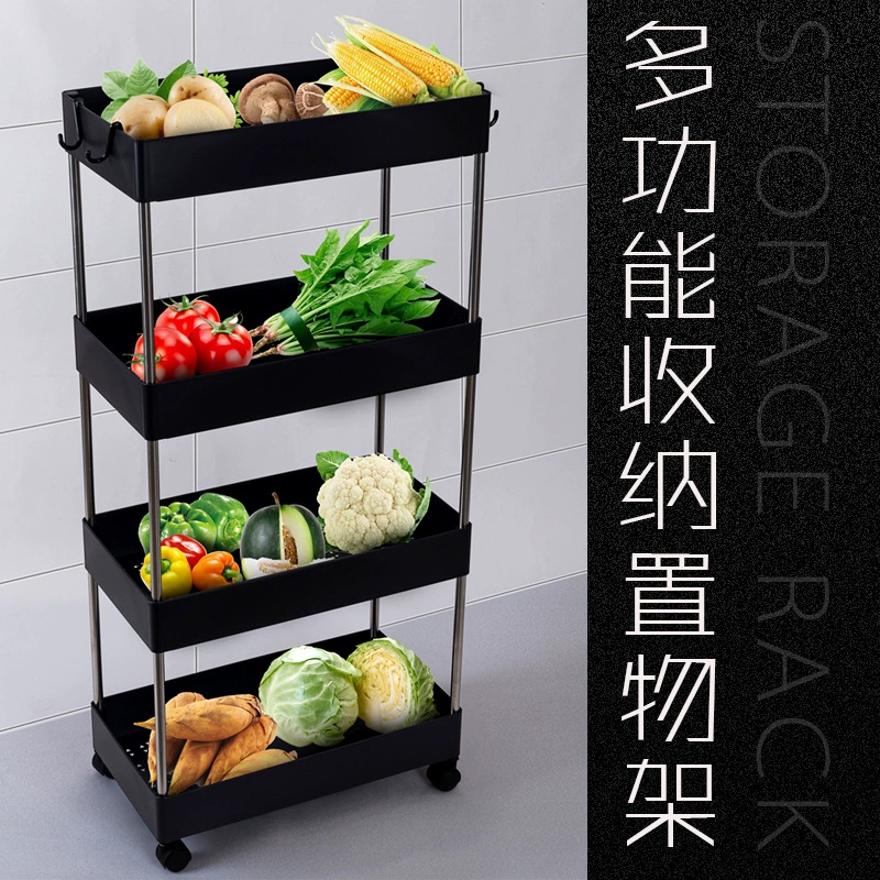 Многофункциональный стеллаж для хранения с колесами Многослойный стеллаж для хранения ванной комнаты Кухонные принадлежности Стеллаж для хранения Сплошной цвет Подвижная полка