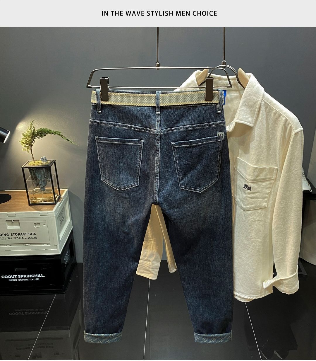 High end light luxury brand fitting jeans for men with slim fit and small feet, Korean version trendy loose straight leg_voghion.com