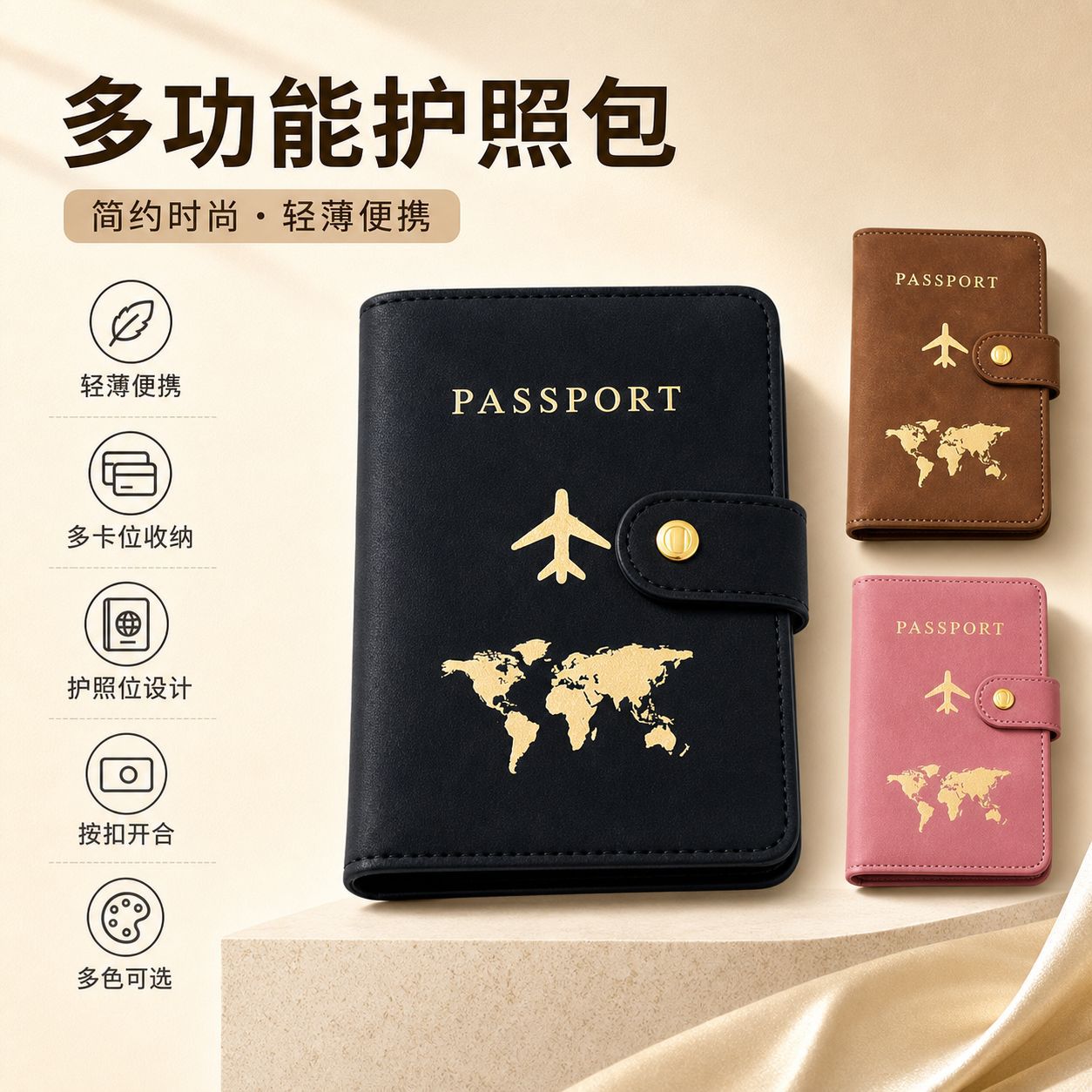 RFID pasport jildi, PU charm, ko'p funktsiyali, o'g'ri bo'lmaydigan