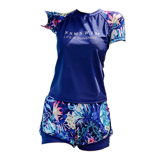 Sports swimwear women's split boxer briefs casual short-sleeved conservative hot spring seaside vacation swimwear wholesale