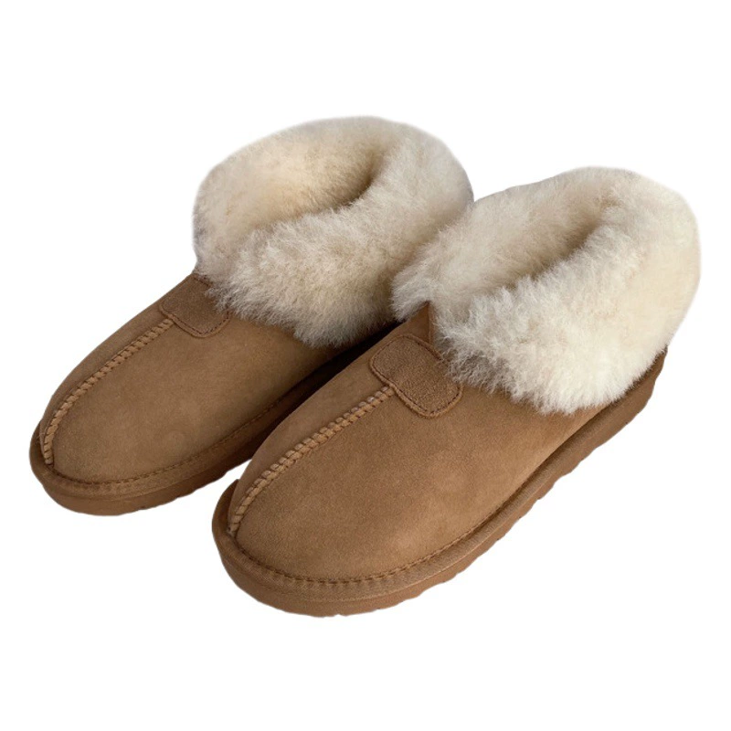 Новые универсальные зимние ботинки на меховой подкладке для женщин, женская обувь из утолщенного шерстяного меха, зимние теплые нескользящие хлопковые ботинки с манжетами для женщин.