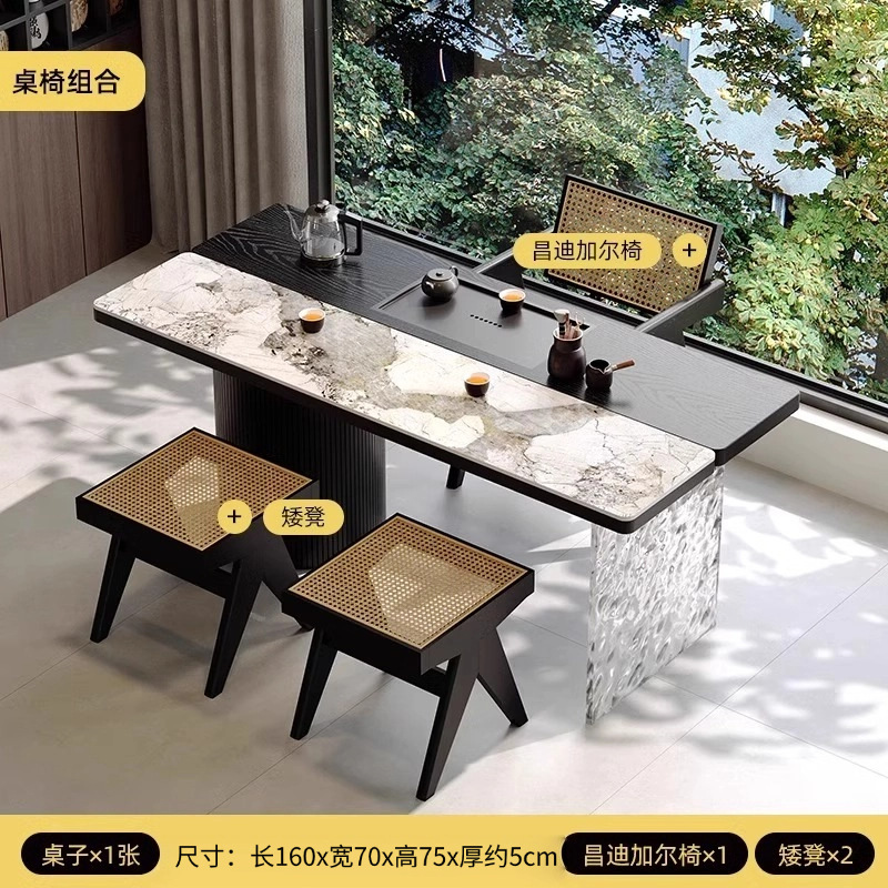 외관 조합 3: 티 테이블 160cm+1K 의자+등나무 스툴 2개