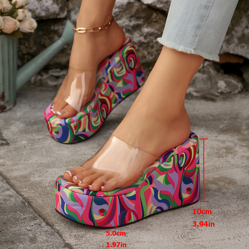 Cross-Border Colorful European and American Style Wedge Sandals for Women 2026 Summer Foreign Trade Large Size Open-Toe Thick-Soled Slippers Size 43