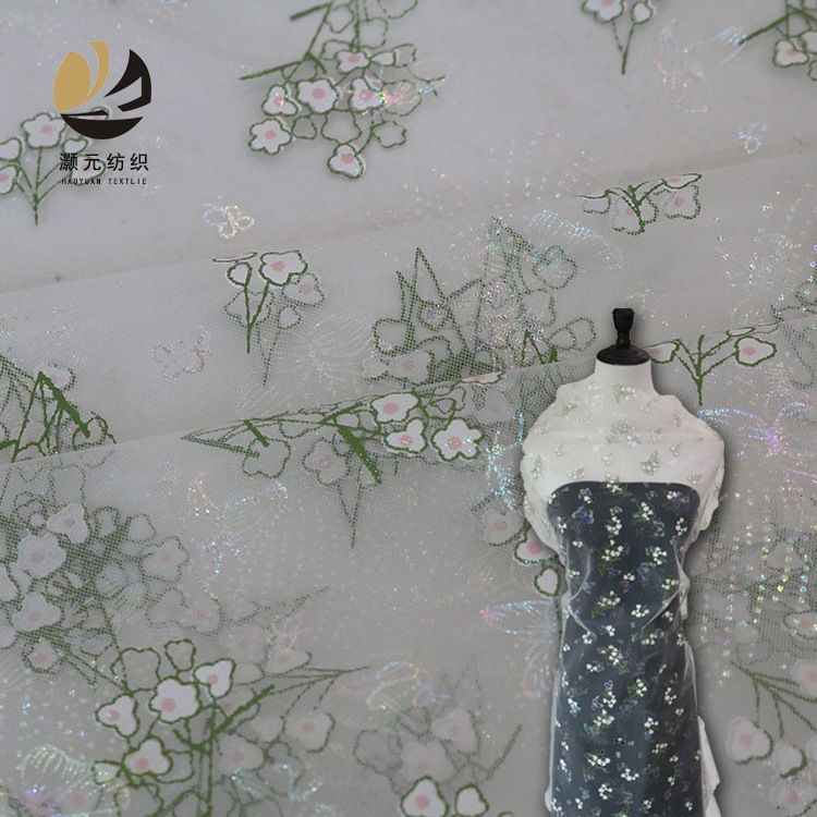 Fabricantes de venta a bajo precio para suministrar poliuretano impresa de malla mariposa colorido estampado fantasma nueva tela china estilo nacional