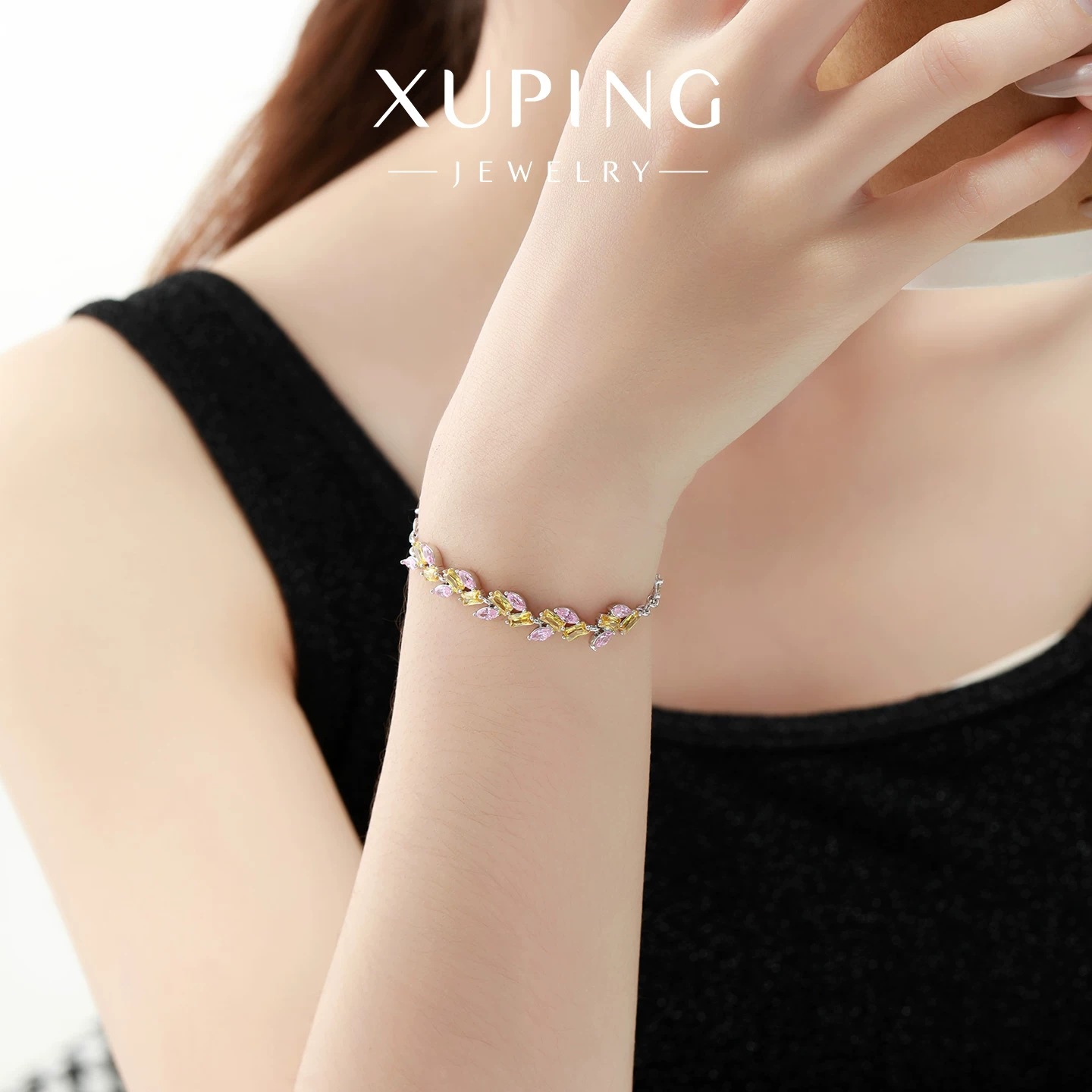 Xuping colección de cobre chapado blanco incrustado color zircon pulsera de orejas de trigo nicho de moda joyería de lujo ligera