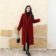 2025大码女装新款宽松毛呢大衣胖MM中长款秋冬红色呢子外套女显瘦