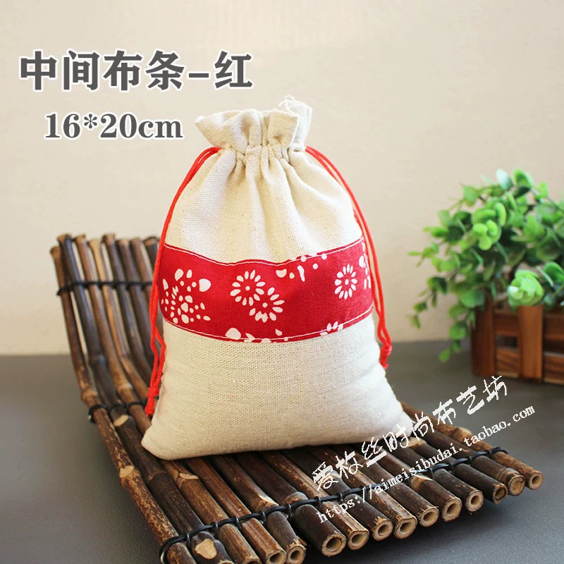 Cloth bag, Chinese style, drawstring, cotton and linen, for luck