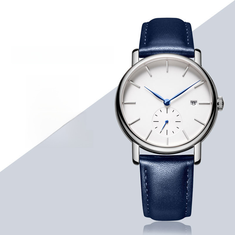 男士手表全自动日历机械表商务时尚潮流防水牛皮表带圆盘精钢腕表