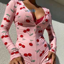 Q 69298 Full Body Print Long Sleeve Bodysuit 印花连体衣