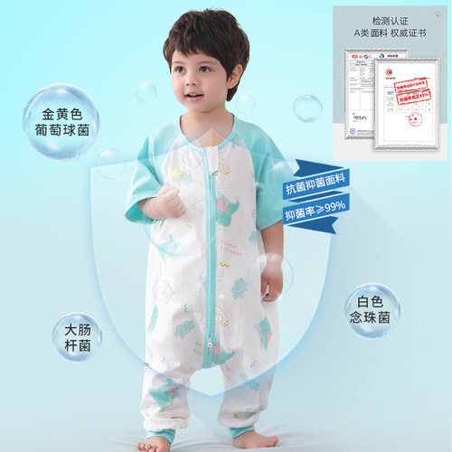 Baby and Toddler Summer Double Layer Gauze Sleep sack, Anti-Kick Blanket, Cotton Short Sleeve, Leg Split Sleep sack for Baby, Short Sleeve Sleep sack