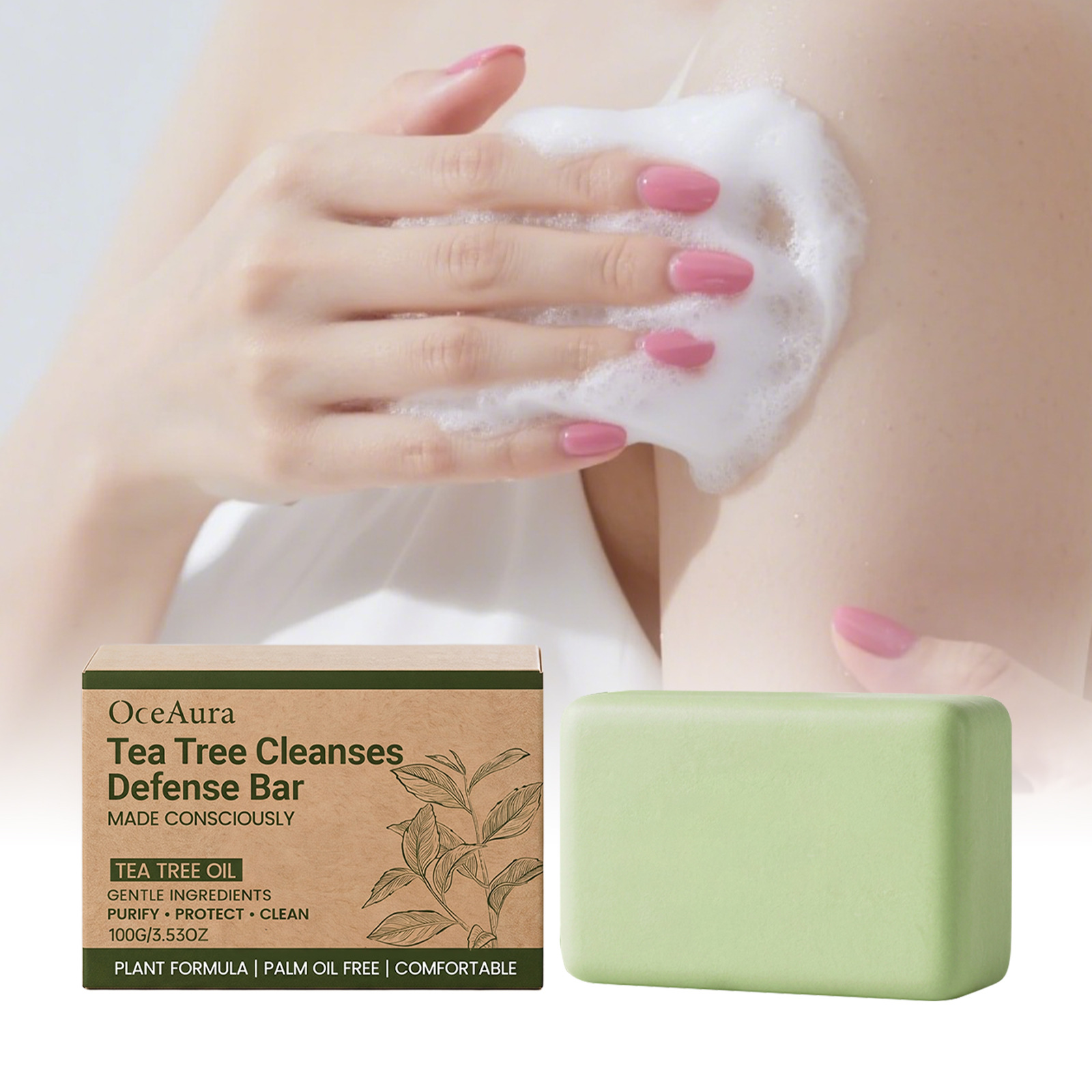 Cross-Border Selection Oceaura Refreshing Tea Tree Soap Daily Gentle Cleansing Soap for Whole Body Skin for Home Bathing