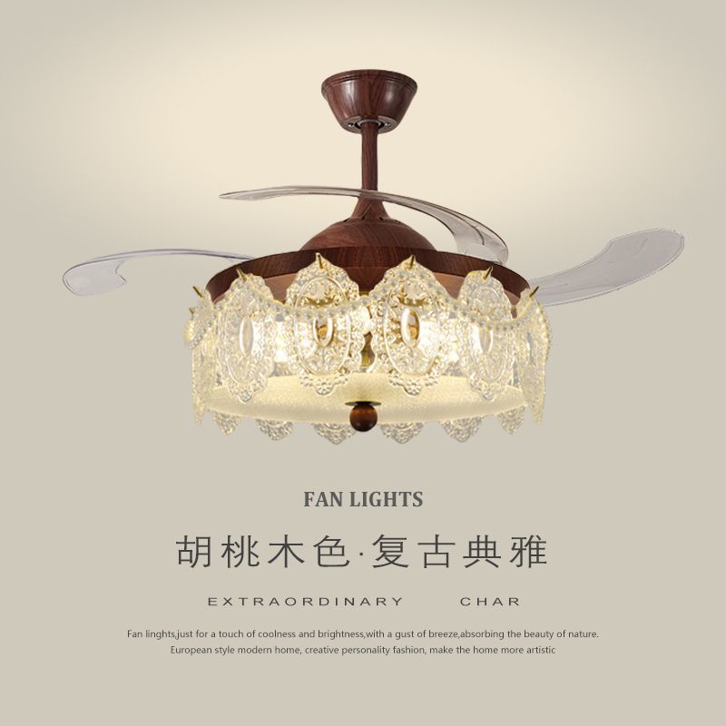 French-Style Light Luxury 2025 New Vintage Crystal Dining Room Ceiling Fan Bedroom Living Room Home Integrated Fan Chandelier