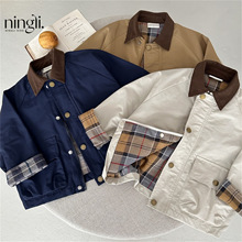 柠里儿童外套春秋男童日系潮格子夹克宝宝小童秋洋气风衣童装跨境