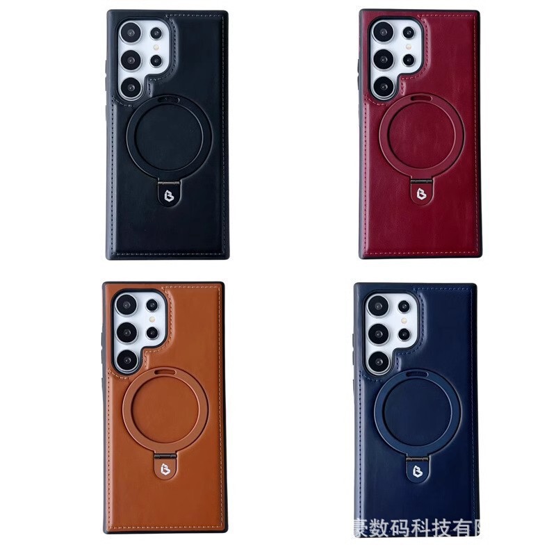 适用S25Ultra高档皮革磁吸支架手机壳S24商务皮套S23全包防摔套22|undefined