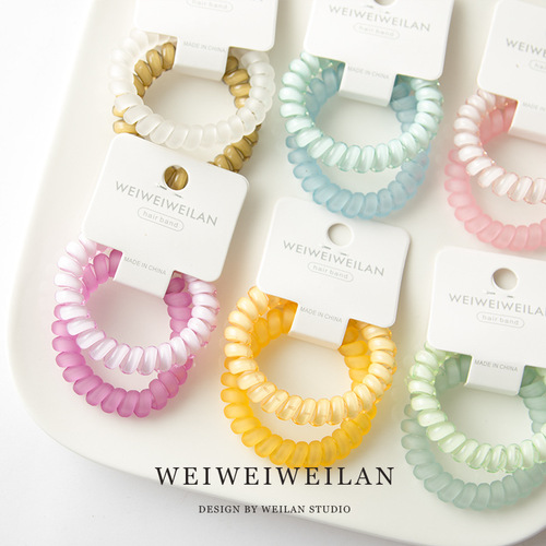 2 card-packed super sweet candy-colored transparent frosted phone cord hair ties, simple and traceless bracelets, elegant Korean hair accessories