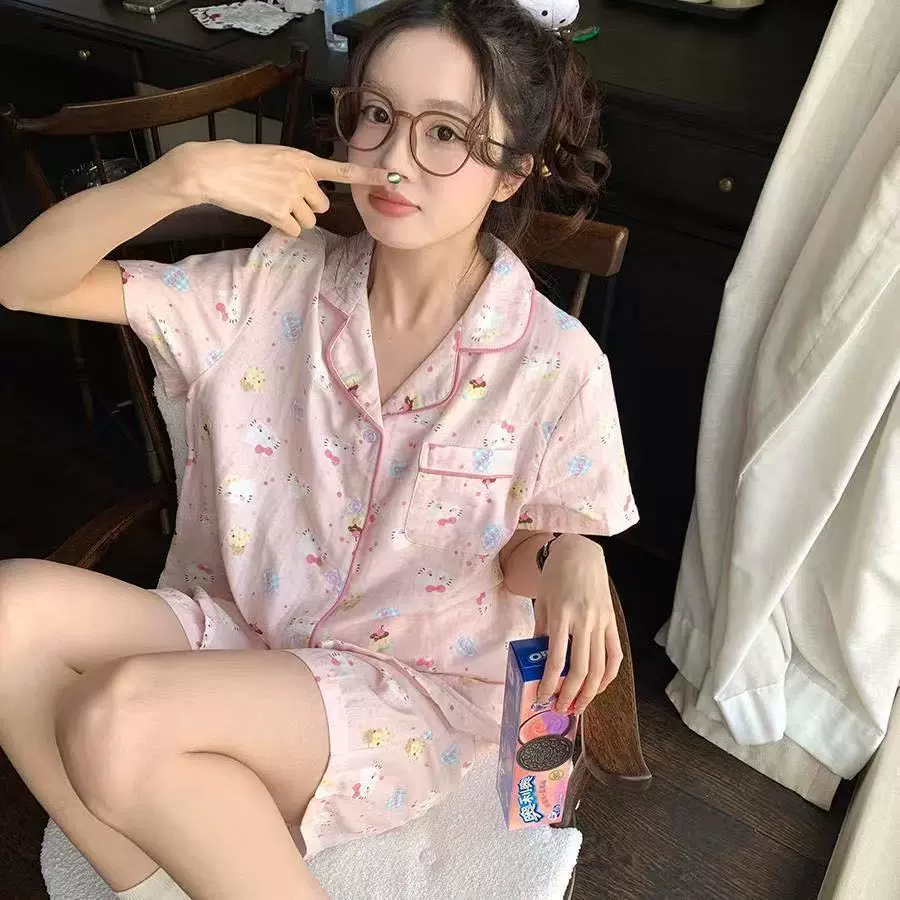 Summer pijama, cardigan, cute shorts, set, with short sleeve