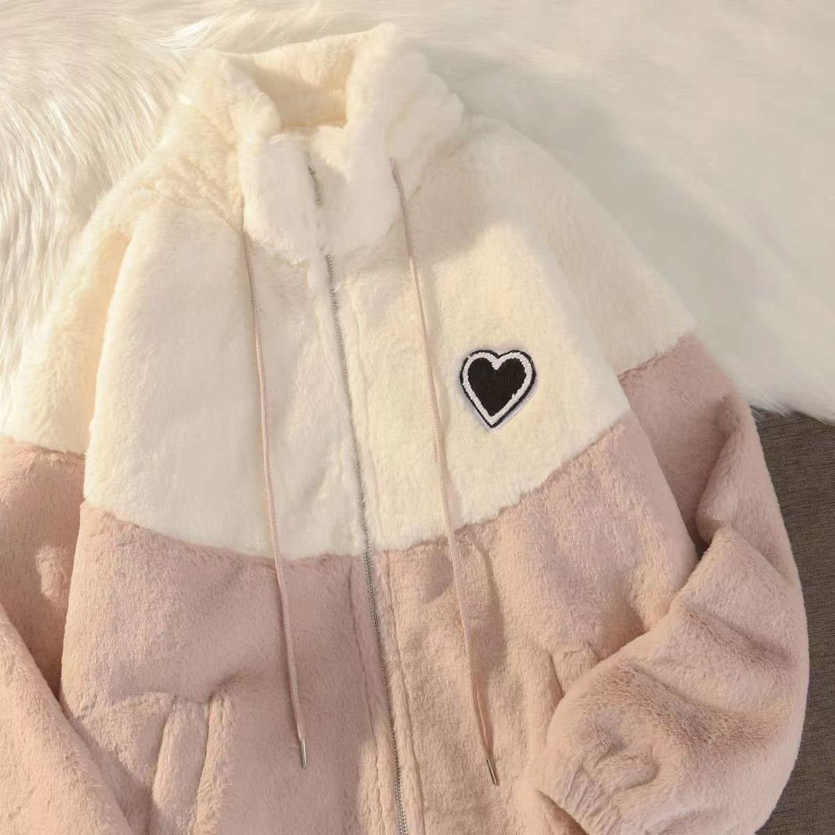 2026 Winter New Style Color-Blocking Lamb Wool Lazy Style Loose Thickened Fleece Warm Jacket Ins